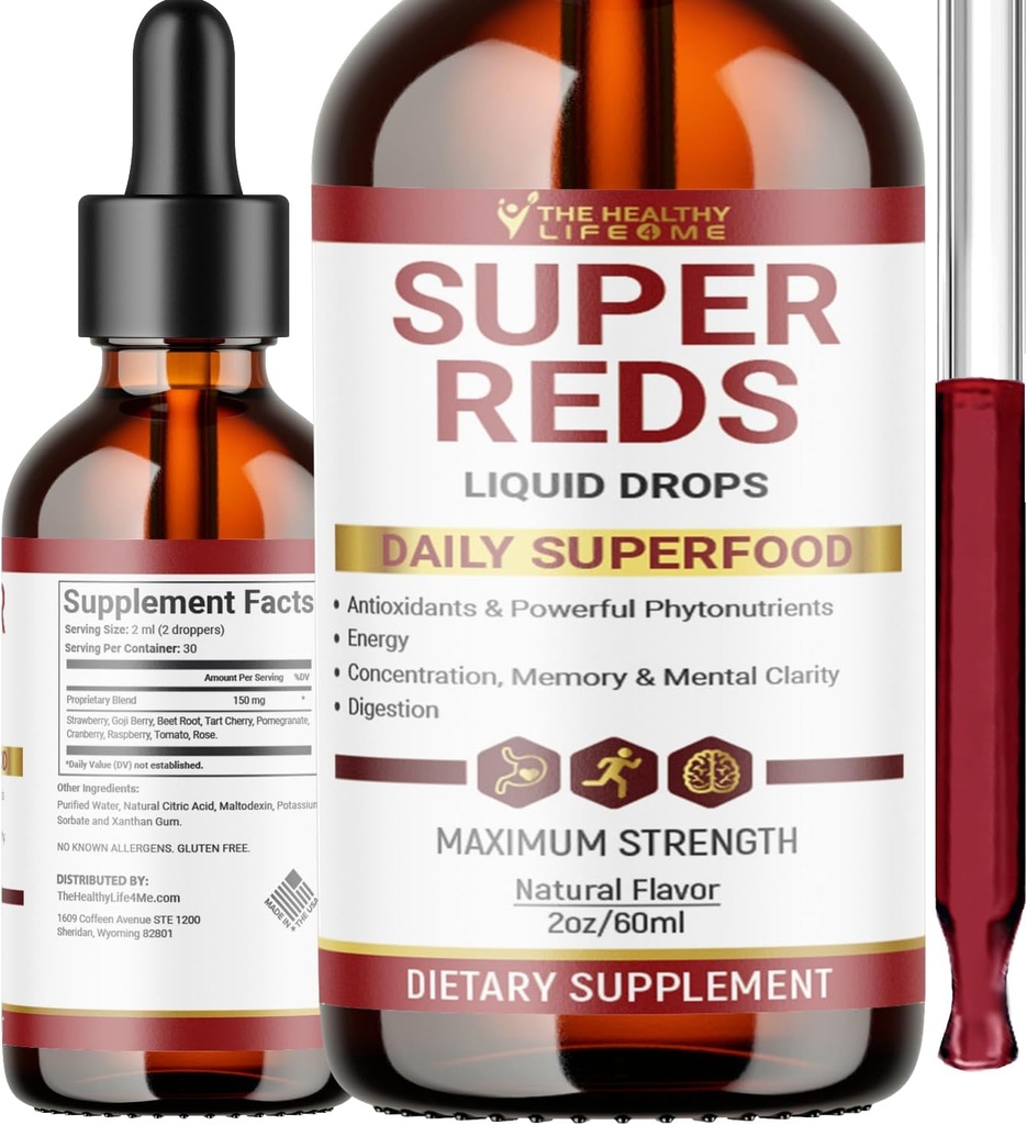 Sıvı Super Reds Phytonutrient Superfood Drops | Phytonutrient Mixs | Polyols | Antioksis & More | Great Taste 2oz - 30 Day Supply