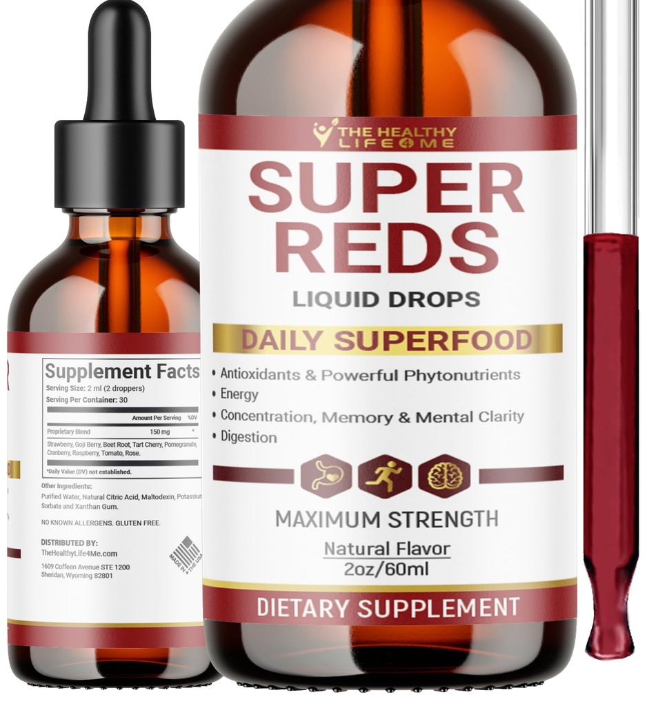 Sıvı Super Reds Phytonutrient Superfood Drops | Phytonutrient Mixs | Polyols | Antioksis & More | Great Taste 2oz - 30 Day Supply
