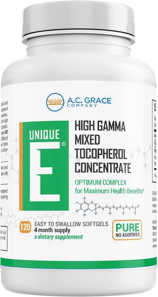 UNIQUE E A.C. Grace Company Karma Tocopherols 120 Soft Gels, Sağlıklı Beyin Fonksiyonu, Genel Sağlık ve Ağlama Desteği, Tüm Doğal Vitamin E ve Kosher