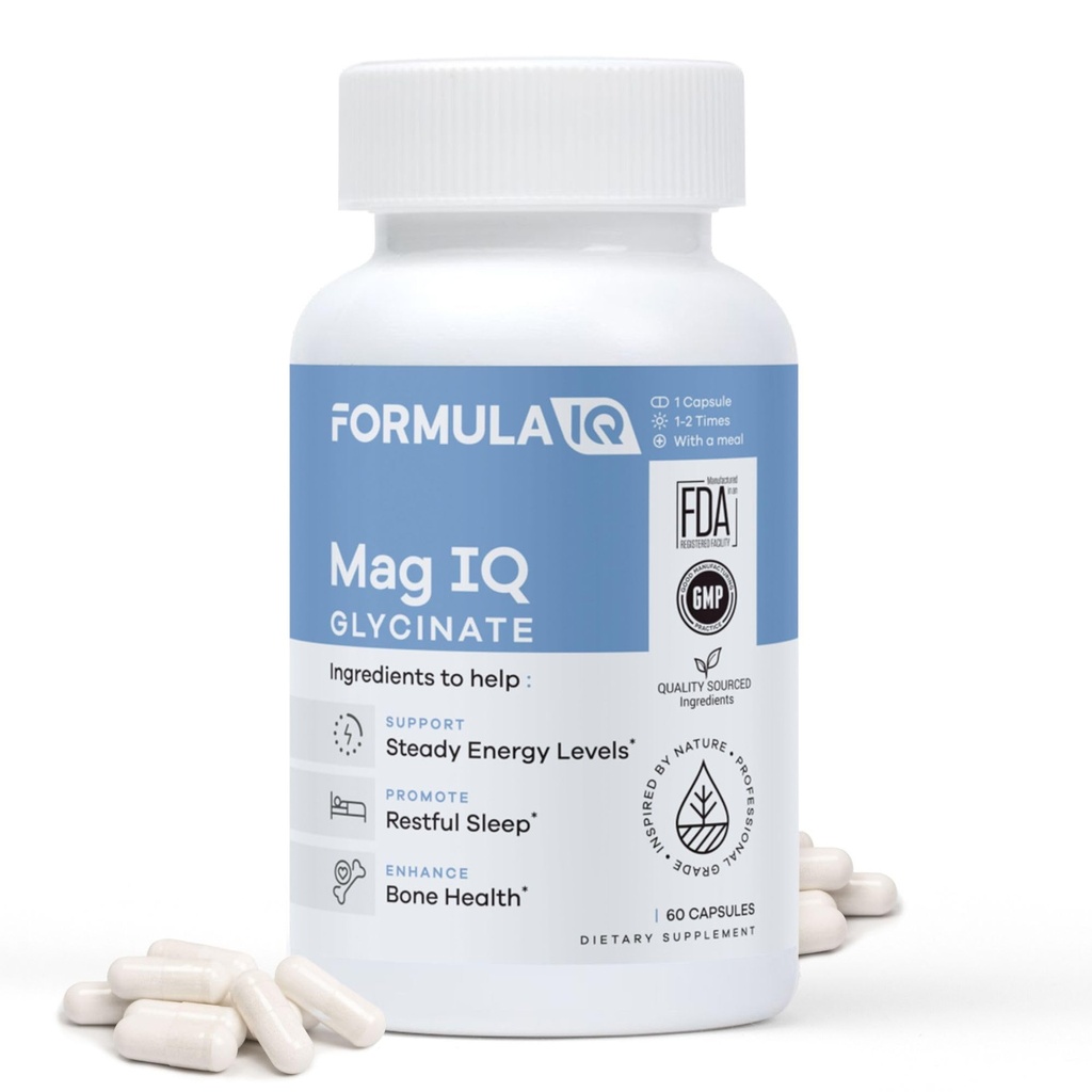 FIQ - Mag IQ Γλυκινικό - Μαγνήσιο Διγλυκινικό Χηλικό TRAACS - Υψηλή Απορρόφηση Συμπλήρωμα Γλυκινικό Μαγνήσιο - Ύπνος, Καθημερινή Ενέργεια, & Ευεξία των οστών - 60 κάψουλες