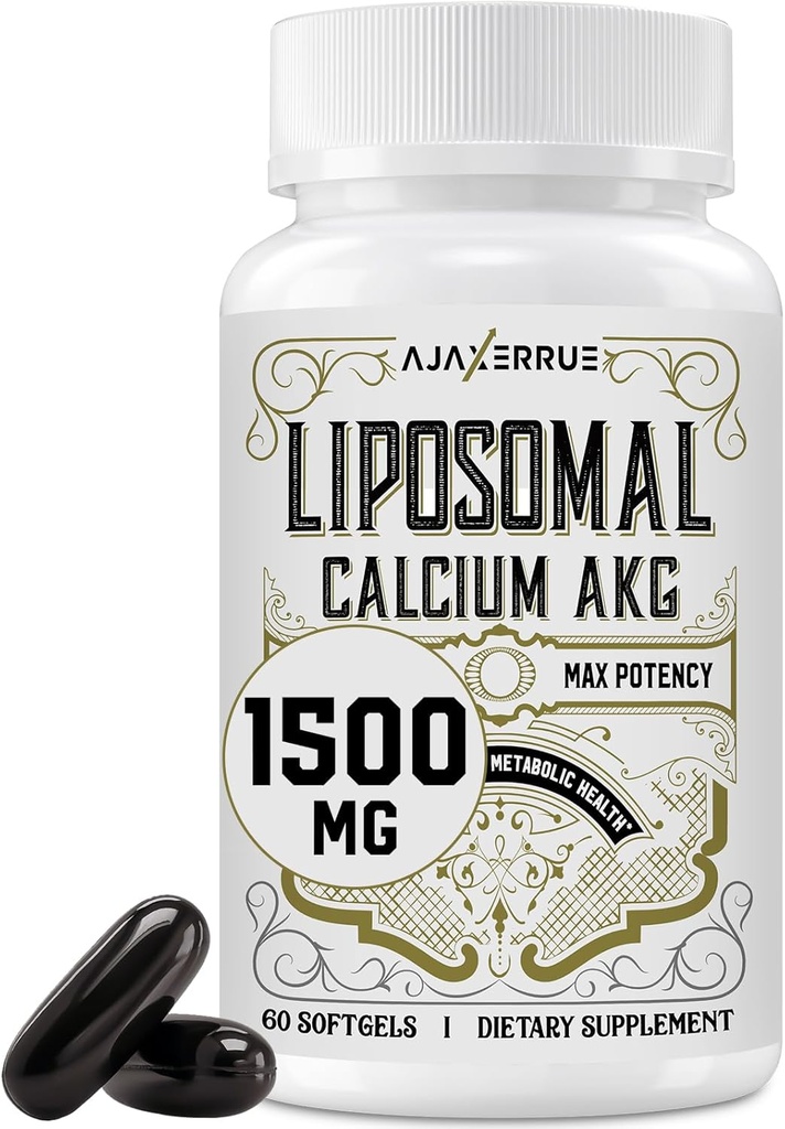 Liposomaluba AKG Supplement 1500 MG (Alpha-Ketoglutaric Acid), Yüksek Absorpsiyon, AAKG'dan daha etkili olan Ca AKG for Longevity, Age Defense, Cellular Energy, Metabolic Function, 60 Softgels