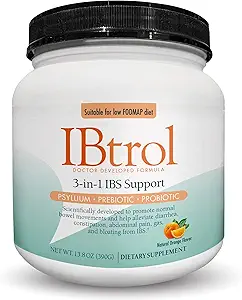 IBtrol® 3–in–1 IBS Gut Health Supplement with Psyllium, Prebiotic and Probiotics, Manages IBS Symptoms, Gas, Bloating, Diarrhea, Constipation, Abdominal Pain 60 Servings (Natural Orange Flavor)