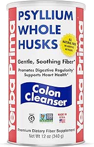 Yerba Prima Psyllium Whole Husk, 1 φιάλη 12 oz - Συμπλήρωμα ινών, Vegan, χωρίς ζάχαρη ή τεχνητά γλυκαντικά, μη ΓΤΟ, Χωρίς γλουτένη