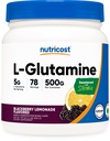 Nutricost L-Glutamine Powder (BlackBerry Lemonade) 500 Grams, Gluten-Free | Sweetened with Stevia, Supplement for Gut Support, 5 Grams of L-Glutamine Per Serving, GMO-Free