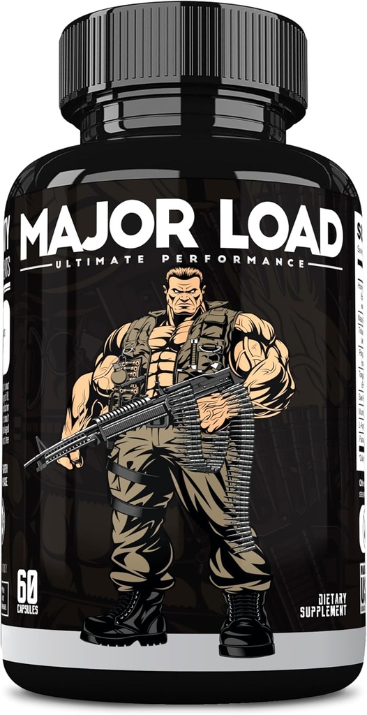 Major Load Testosterone Booster for Men - Testosterone Supplement with Horny Goat Weed, Maca Root, & Tribulus Terrestris - Tongkat Ali Men's Energy, Stamina & Strength - Test Booster 60 Κάψουλες