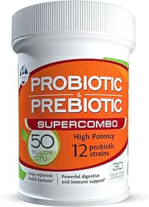 50 δις CFU Prebiotic και Probiotic συμπλήρωμα για γυναίκες και άνδρες, 12 στεφάνες για την καθημερινή ανοσοποιητική υποστήριξη και την πέψη υγεία, 30 κάψουλες λαχανικών, μη ψυκτικά προβιοτικά υψηλής ισχύος