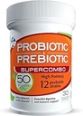 50 δις CFU Prebiotic και Probiotic συμπλήρωμα για γυναίκες και άνδρες, 12 στεφάνες για την καθημερινή ανοσοποιητική υποστήριξη και την πέψη υγεία, 30 κάψουλες λαχανικών, μη ψυκτικά προβιοτικά υψηλής ισχύος