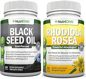 Black Seed Oil Softgels & Rhodiola Rosea Capsules - Hedeflenen Vitality ve Immunity Boost