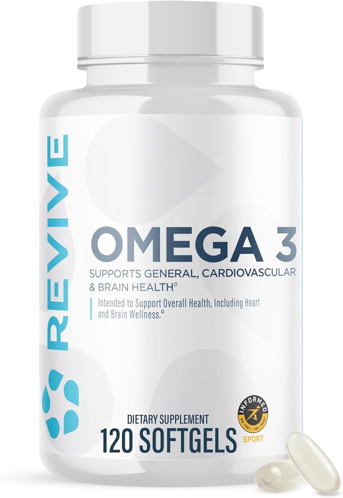 Revive MD Omega 3 Fish Oil Supplements for Men & Women – Softgels with EPA & DHA Fatty Acids for Healthy Skin & Joints, Heart & Brain Support – Vegan-Friendly, Gluten-Free (120 Softgels, 60 Servings)
