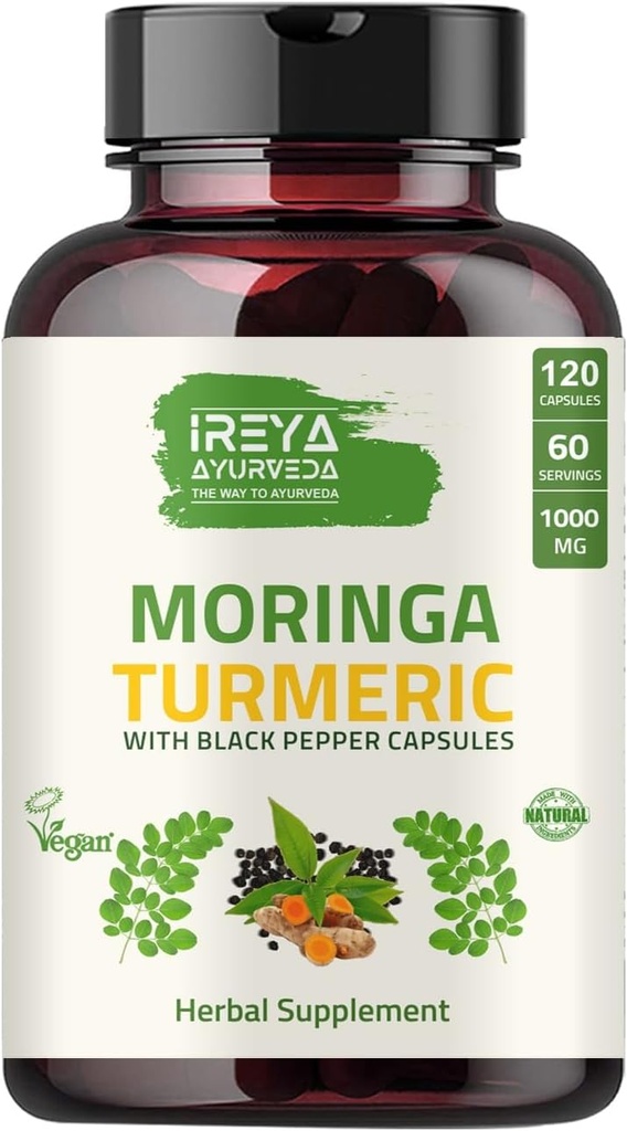 Οργανική Moringa Oleifera σκόνη & κουρκουμά Root Powder με Blackpepper 120 κάψουλες 