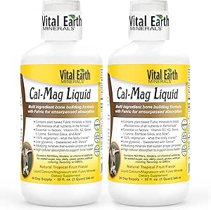 Vital Earth Minerals Cal-Mag Sıvı - Vitamin D3, K2, Boron ve Fulvic Acid for Faster Abception, 32 Oz Ea + 1 Oz Cup