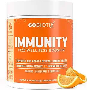 GOBIOTIX Βιταμίνη C - Συμπλήρωμα υποστήριξης ανοσοποιητικής άμυνας - Ανοσία Wellness Booster σκόνης - Vegan Superfood - Elderberry, Turmeric, B12 συμπλήρωμα βιταμίνης, μη-GMO και χωρίς ζάχαρη (Orange)