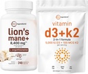Micro Συστατικά Βιταμίνη D3 5.000iu + K2 100mcg Softgels & Lions Συμπλήρωμα Mane 240 κάψουλες Veggie Bundle 2 Pack 