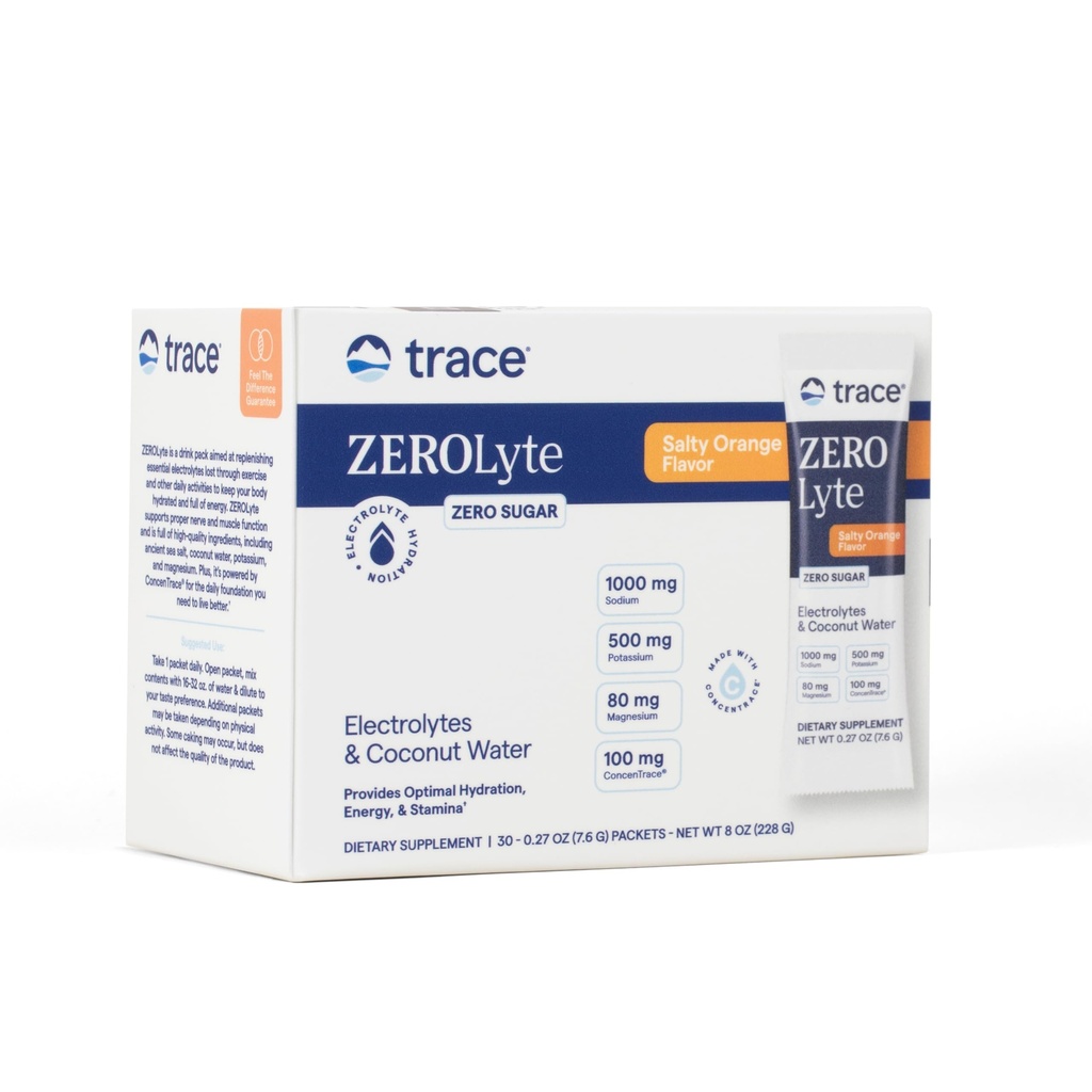Trace Minerals ZeroLyte - sodyum & Electrolyte Replenishment - Energy & Hydration Support Drink Toz - Nerve & Muscle Function Support - Salty Orange, 30 Packets (30 hizmet)