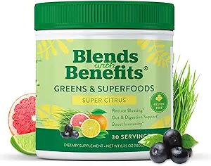 Super Greens Toz w/Probiyotikleri, Digestive Enzymes, Sugar & Gluten Free, Plant Based Superfood Drink Mix for Gut Health, Bloating, Immunity, General Health, 6.35 oz