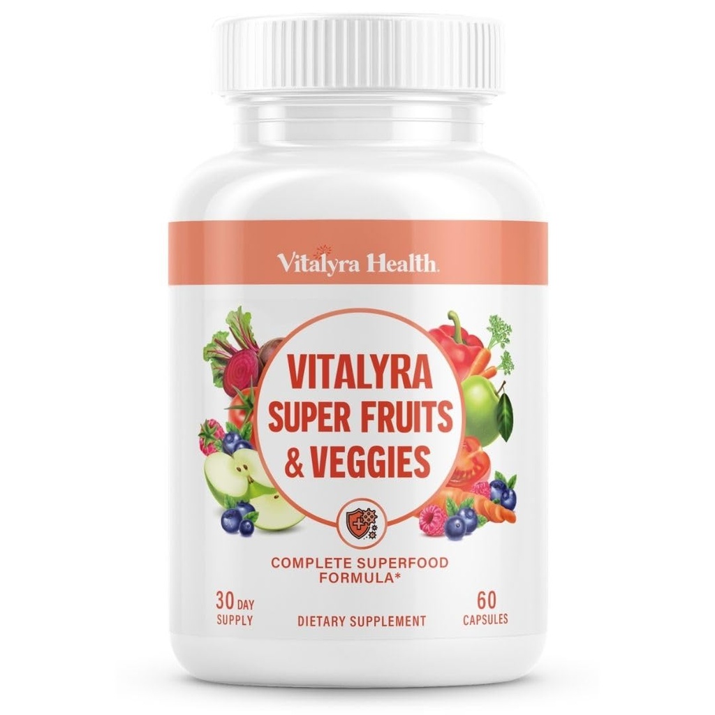 Vitalyra Super Fruits & Veggies - Daily Superfood Capsules for Adults - Fruit and Veggies Supplement to Boost Immunity & Energy - 2-in-1 Formula for Overall Wellness - Fruit and Vegetable Capsules