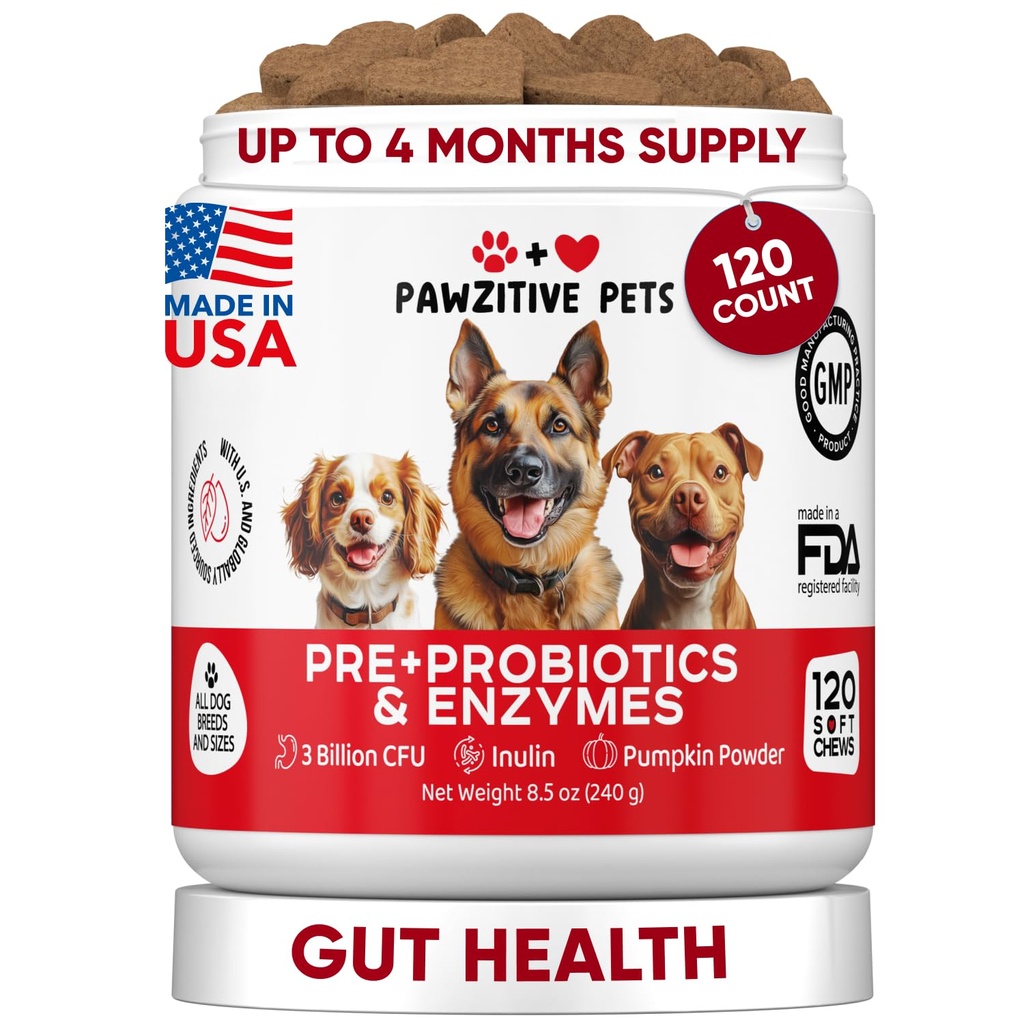 Probiotics for Dogs Digestive Health - Probiotic Chews for Gut Health, Itchy Skin Yeast, Diarrhea - USA Product - Immune Support Supplement - Dog Digestive Support & Allergy Relief Chews with Enzymes