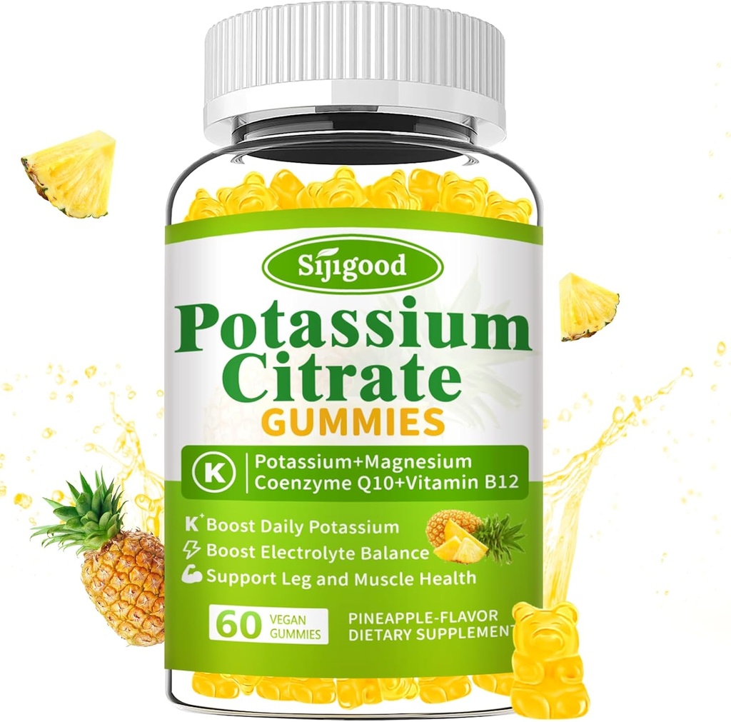 Potasyum Gummies - Kas Sağlığı için Yüksek Potency P Properties Supplement, Leg Cramp Relief, Electrolyte Balance – Vegan, Non-GMO, Gluten-Free, Pineapple Flavor, 60 Count