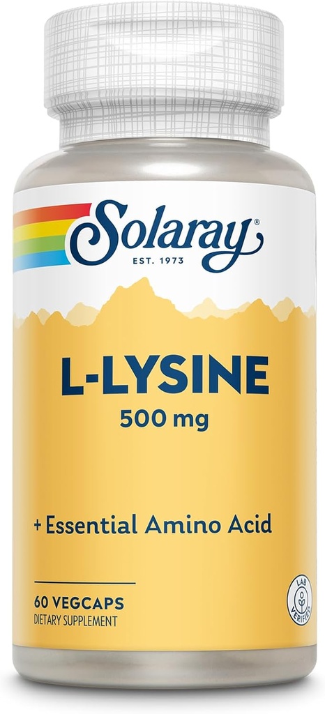 SOLARAY L L Lysine 500 mg Κάψουλες - Free-Form Essential Amino Acids Supplement - Ισχυρή υποστήριξη ευεξίας με L-Lysine Amino Acid - Lab Επαληθευμένο, 60-Day Εγγύηση, 60 VegCaps