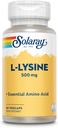 SOLARAY L Lysine 500 mg Capsules - Free-Form Essential Amino Asits Supplement - L-Lysine Amino Asit ile Güçlü Sağlık Desteği - Lab TY, 60 Günlük Garanti, 60 Hizmet, 60 VegCaps
