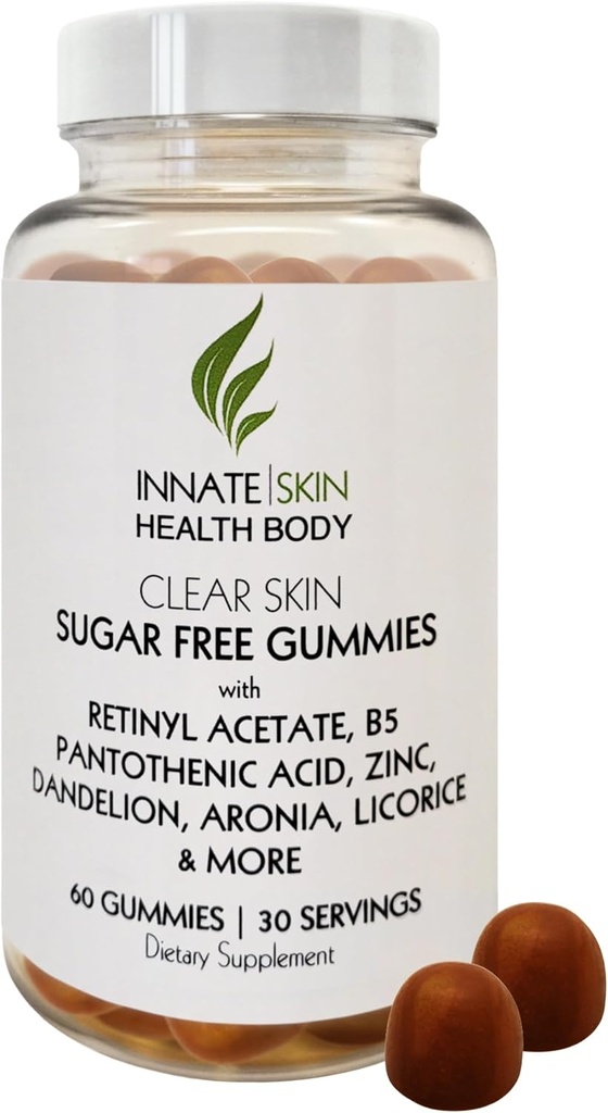 Clear Skin Acne Gummies - Kompleksi Tamam, Pantothenic Acid & Antioksis, Vitamins 60 Count