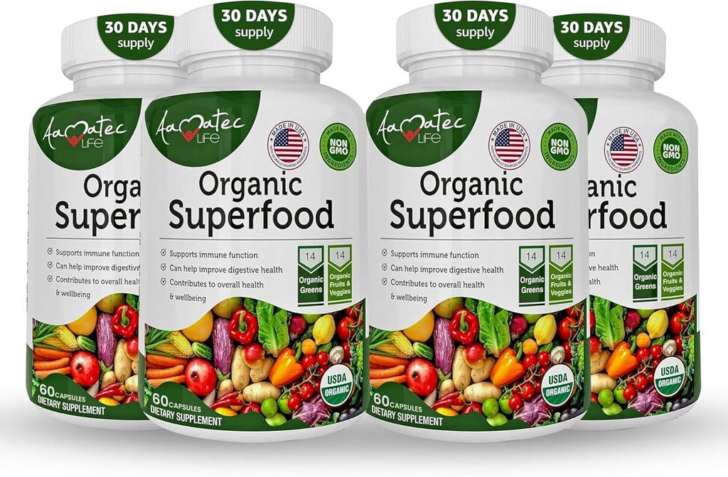 Organik Superfood Yeşiller Meyveleri ve Veggies Kompleksi - 14 Yeşil ve 14 Meyve ile En İyi Diyet Supplement Alfalfa ve Anti Organikoksit Malzemeler ile Alfalfa ve 14 Meyve ve Sebze Yemekleri