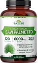 Zazzee Extra Strength Saw Palmetto 20:1 Ekstraksiyon, 6000 mg Güçlü,% 40 Fatty Asits, 120 Vegan Capsules, 4 Ay Supply, Interd ve Standardized 20X Extract, Non-GMO, All- Natural, Made in the USA