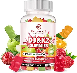 Natures Aid Sugar-Free Vitamin D3 K2 Gummies with Macau + K2 (MK-7), Magnezyum Citrate, C vitamini, Ekstra Kuvvet - Bone Kas Dişleri Immune için Ultimate Abors - 60 Gummies