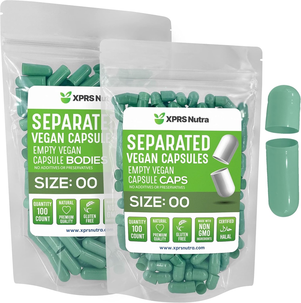 XPRS Nutra Vegan Boyutu 00 Ayrılı Kapsüller - 100 Kont Premium Boş Kapsüller Çantada Ayrıştı - 00 DIY Supplement (Sage Green)