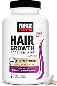 FORCE FACTOR Επιτάχυνση της ανάπτυξης των μαλλιών Πολυβιταμίνη για γυναίκες & άνδρες, με Lustriva, Biotin, Horsetail & Βιταμίνες A, B12, C, D & E για Thicker Μαλλιά, Υγιέστερη Δέρμα & Καρφάκια, 90 κάψουλες