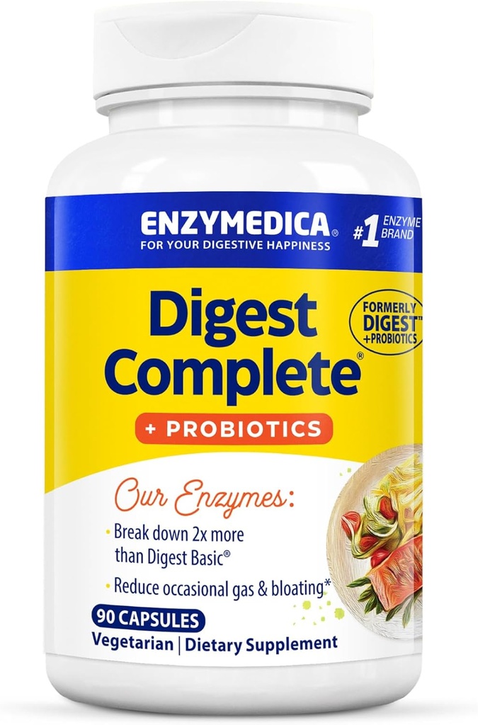 Enzymedica, Digest Complete + Probiotics, Full-Range, Everyday Enzymes with 800 Million CFU Active Cultures per Capsule, 90 Κάψουλες