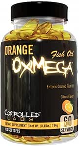 CONTROLLED LABS Orange Oximega Fish Oil Supplement 120 Softgels, EPA ve DHA, 2000 mg Omega 3 Fatty Asits, Citrus-Flavor, Burpless Softgels