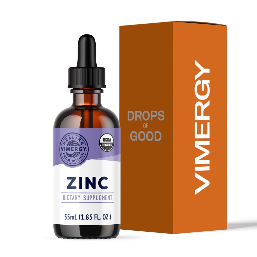 Vimergy Organic Zinc Συμπληρώματα για γυναίκες & άνδρες (7.5mg Liquid Zinc Per Serving) Γρήγορη απορρόφηση ανοσοποιητική υποστήριξη, προωθεί υγιή οστά & δέρμα, USDA Certified Organic, Vegan, Μέχρι 27 εξυπηρετούν (55 mL)