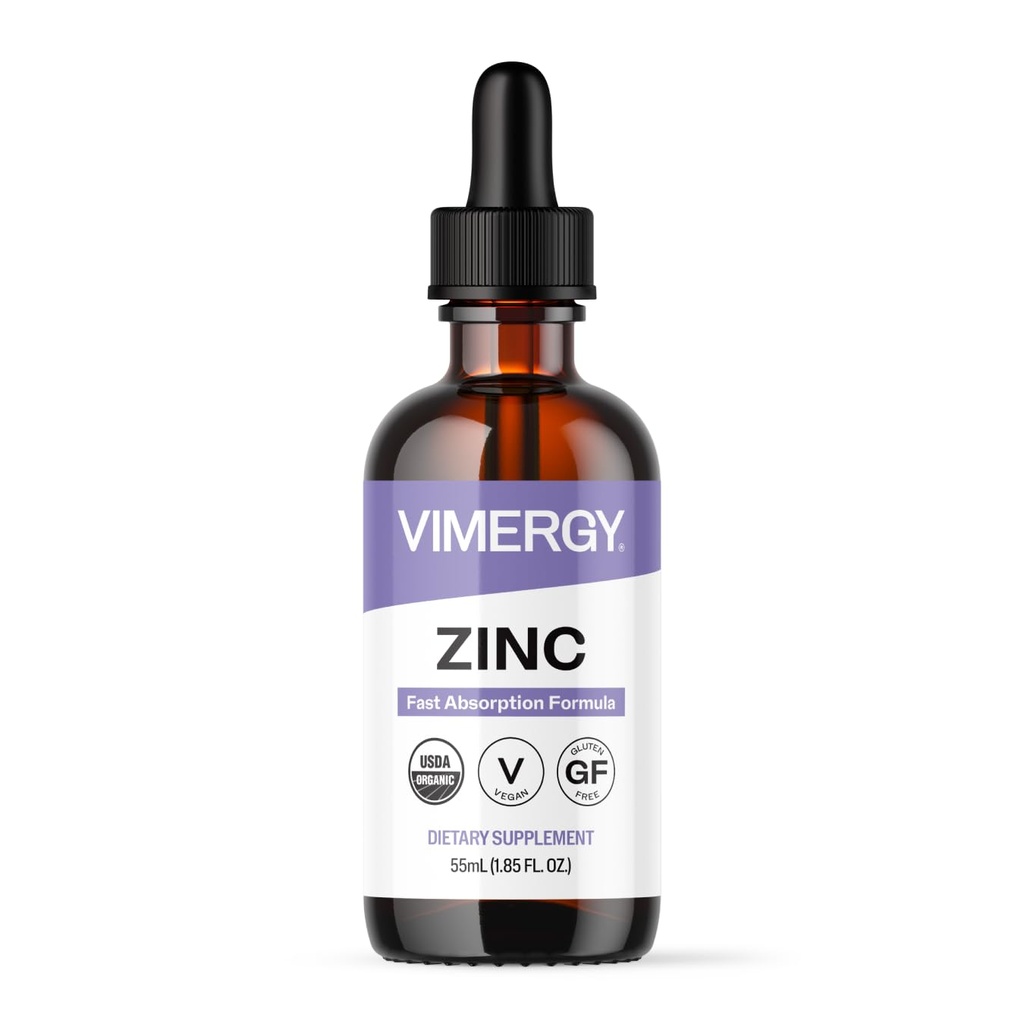 Vimergy Organic Zinc Συμπληρώματα για γυναίκες & άνδρες (7.5mg Liquid Zinc Per Serving) Γρήγορη απορρόφηση ανοσοποιητική υποστήριξη, προωθεί υγιή οστά & δέρμα, USDA Certified Organic, Vegan, Μέχρι 27 εξυπηρετούν (55 mL)