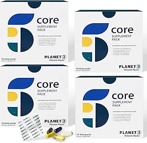 Planet 3 Vitamin Packs, Daily Vitamins for Both Men & Women, Energy, Immune & Heart Support | Multivitamin, Vitamin D, Omega 3, Probiotics, Biotin, B12 & More | Core Supplements | 120 Daily Packs
