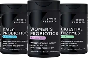 Sports Research All Vegan: Daily Probiotics with Prebiotics (60 Billion CFU), Digestive Enzymes with Probiotics & Ginger (Plant Based) & Γυναικεία Προβιοτικά με Prebiotics (65 Billion CFU)