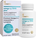 Xtendlife Omega 3 DHA Plus Fish Oil for Heart, Brain, Eye & Skin Health - 1100 mg Omega-3 with DHA, EPA, Lycopene & Astaxanthin - 1 Ay Supply (60 Count)
