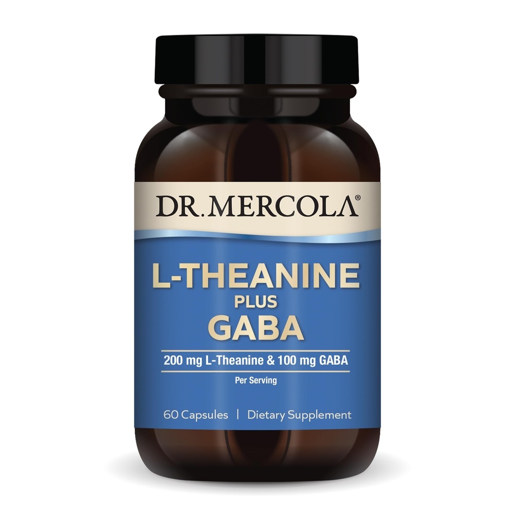 Δρ. Mercola L-Theanine Plus GABA, 60 κάψουλες, μη ΓΤΟ, χωρίς γλουτένη, χωρίς σόγια