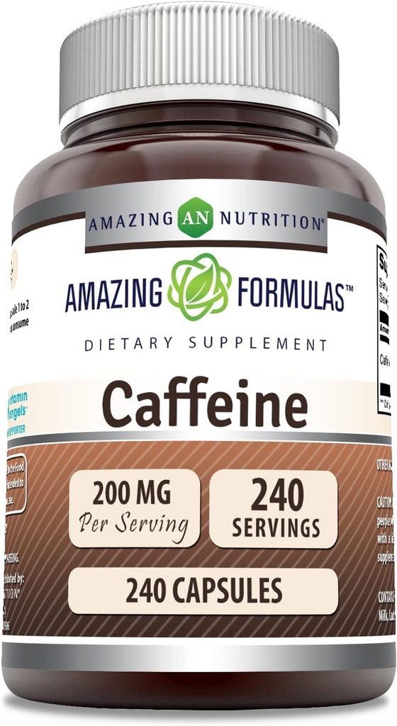 Amazing Formulas Caffeine 200 Mg per Service | Capsules | Non-GMO | Gluten-Free | Made in USA (1 Pack, 240 Count)