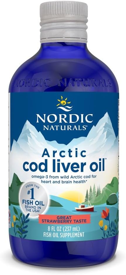 Nordic Naturals Arctic Cod Liver Oil, Strawberry - 8 oz - 1060 mg Total Omega-3s with EPA & DHA - Heart & Brain Health, Health Immunity, General Wellness - Non-GMO - 48 Servisler