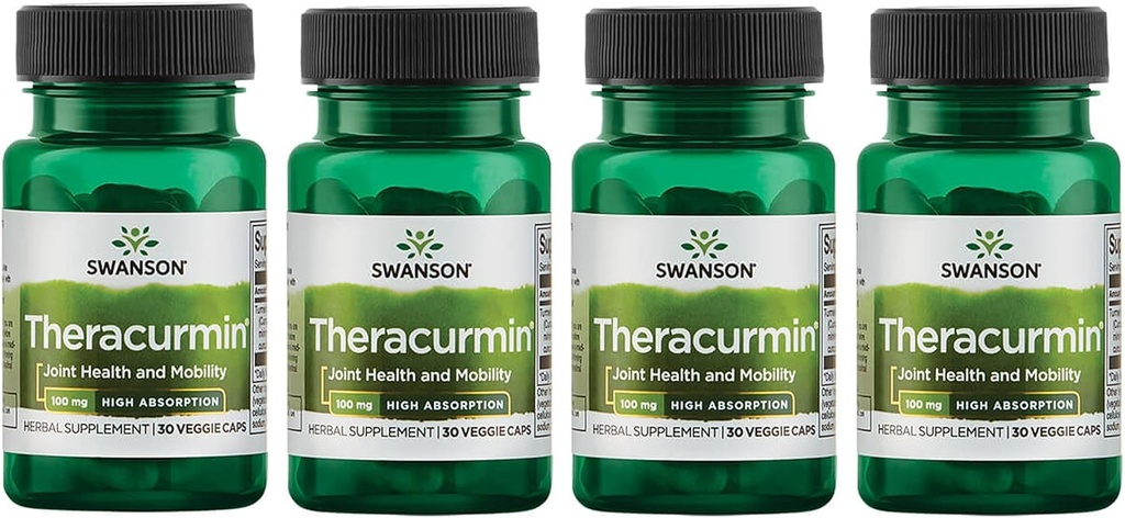 Swanson Theracurmin - Βότανο συμπλήρωμα Υποστήριξη Κοινή Υγεία & Κινητικότητα - Formated for High Absorption - (30 κάψουλες, 100mg το καθένα) (4 Pack)