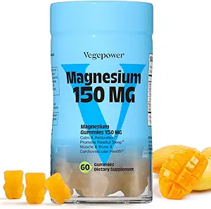 Vegan Magnesium Citrate Gummies, 150mg Magnesium Gummies για Ενήλικες & Παιδιά, Υψηλή Απορρόφηση συμπλήρωμα μαγνησίου για τον ύπνο, μυϊκή χαλάρωση, νεύρα και την υγεία των οστών, χωρίς γλουτένη, μη-GMO, 60 Gummies