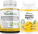 Vegan Vitality Immunity Alert Sche 6 Ay - Vegan Multivitaminler ve Vegan Omega 3 Algae Petrol. Immunity, Energy General Health for Vegans and Vegetarians