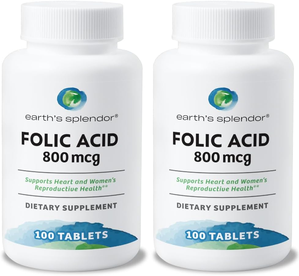 Dünya Splendor Folic Acid 800 mcg Supplement, Supports Heart Health, Supports Women's Reproductive Health, Smooth Paints (800 mcg, 200 Tablet, 2)