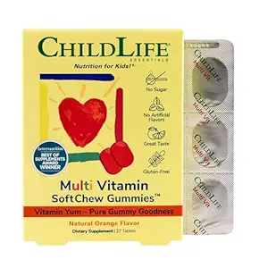 ÇOCUKLIFE ESSENTIALS Kids Multivitamin SoftChew Gummies - Çocuklar Vitaminleri, Çocuklar için Multivitamin Gummies, Toddler Vitaminleri, Çocuklar Çekilebilir Vitaminler, Sugar Free - Natural Orange, 27 Tabletler