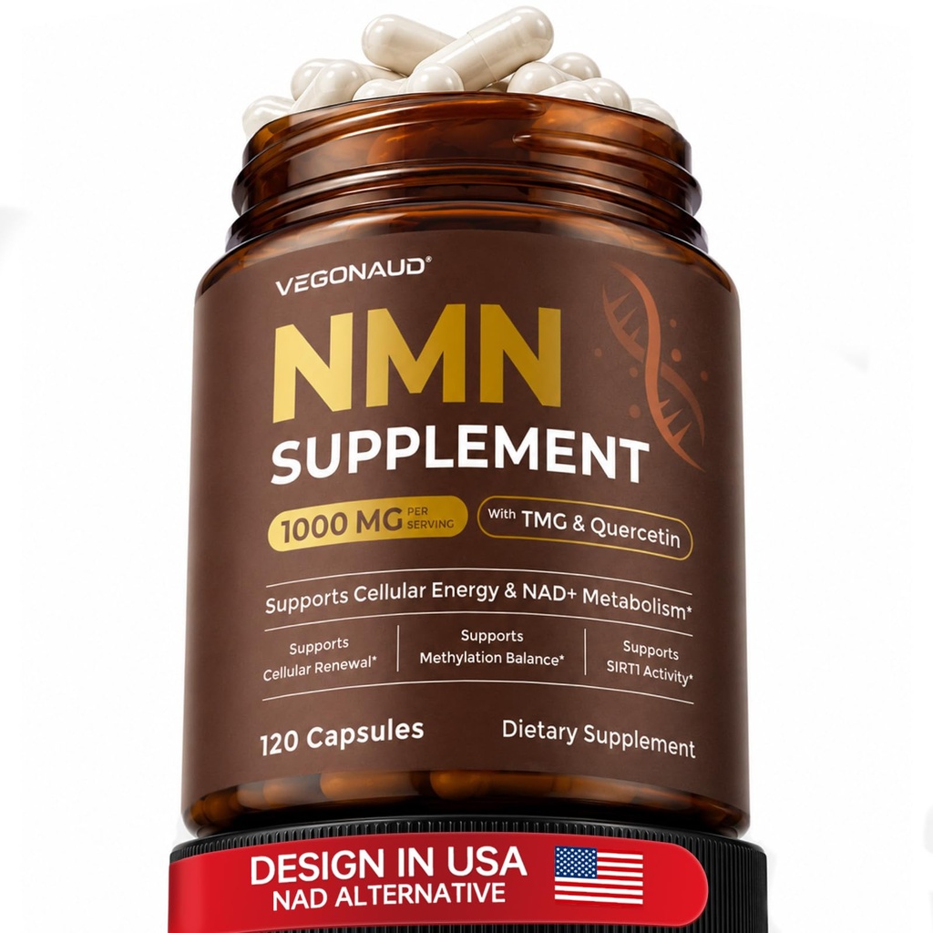 NMN Supplement 1000mg, NAD+ Support, Cellular Energy, 120 Capsules | 4-in-1 NAD Supplement with Quercetin, Third-Party Tested