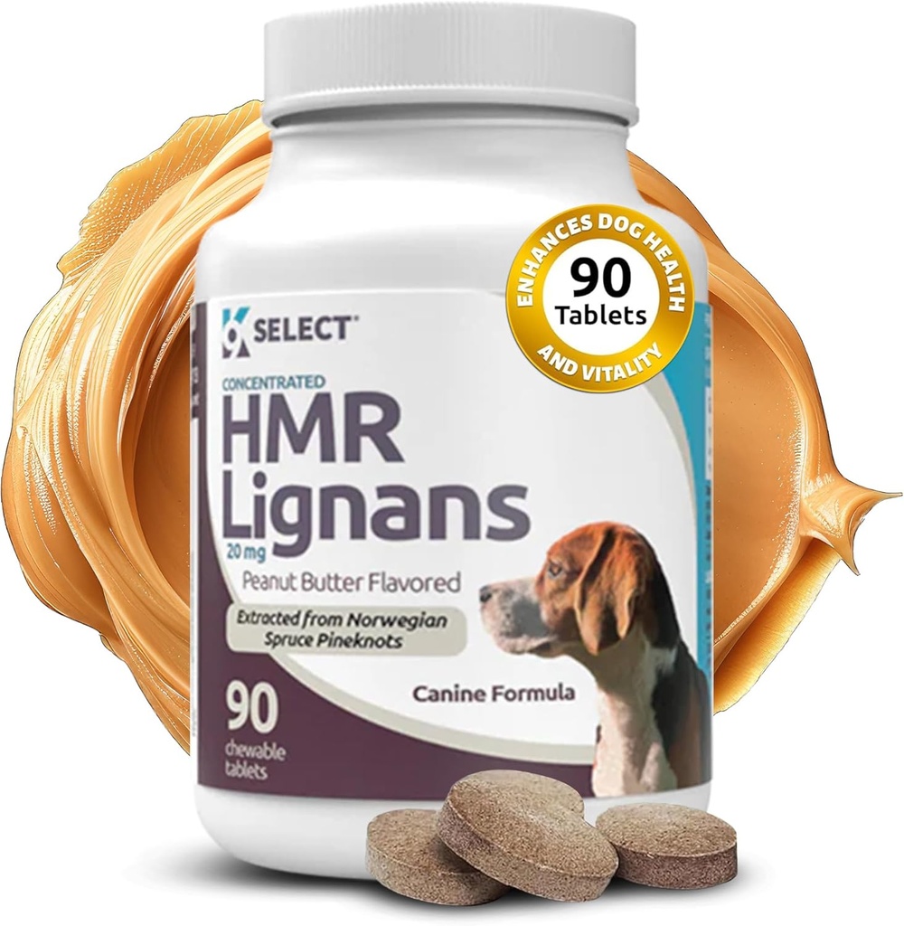 K9 Köpek için HMR Lignans'ı seçin - Genel Wellness için Geliştirilmiş, Köpeklere Destek - Norveç Spruce Ekstraist Köpek Sağlığı - Digestion, & Coat Care - Peanut Butter, 20mg, 90 Tabletler