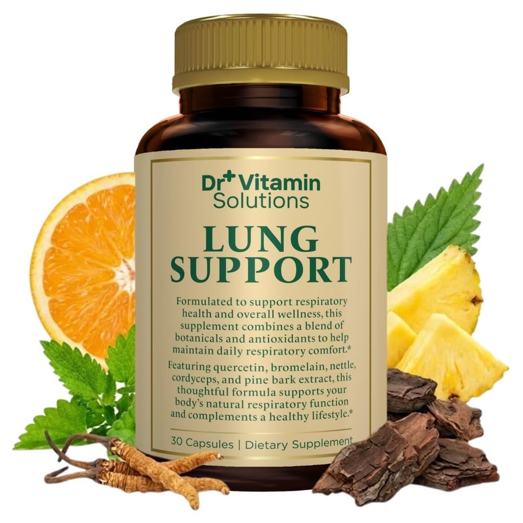 DR VITAMIN SOLUTIONS Lung Detox Supplement for Men & Women - 10in-1 Mix w/Vitamin C & Butterbur Root - Supports Lung Health & Respiratory Function - improves Breathing, Flow - 30 Vegan Caps