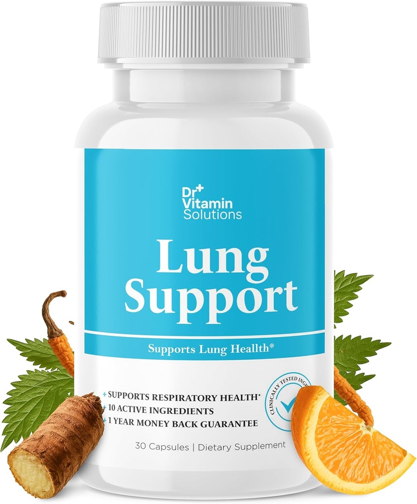 DR VITAMIN SOLUTIONS Lung Detox Supplement for Men & Women - 10in-1 Mix w/Vitamin C & Butterbur Root - Supports Lung Health & Respiratory Function - improves Breathing, Flow - 30 Vegan Caps