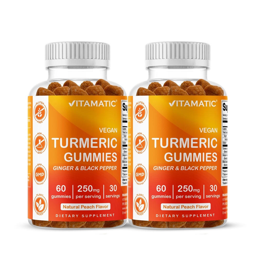 Vitamatic Turmeric Gummy with Ginger & Black Pepper Extract – 60 Vegan Gummies Her | 2 Pack (120 Gummies) 95 Curcuminoids - Güçlü Antioksi & Inflammatory Support